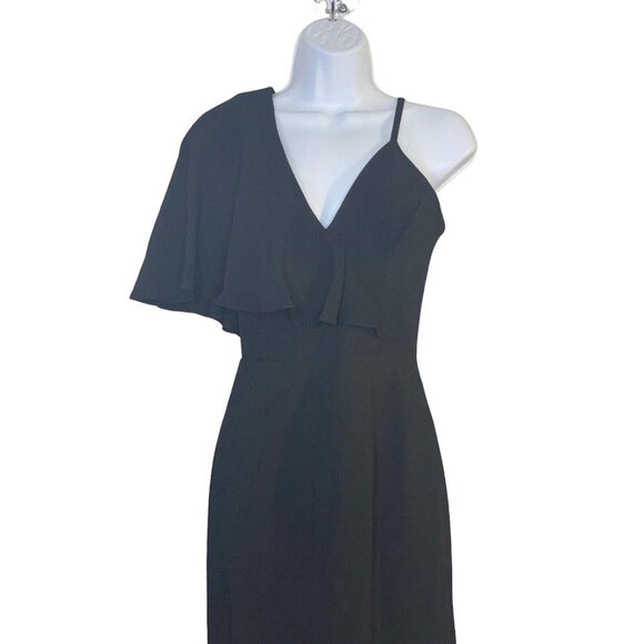 Dress The Population Womens Beth One Shoulder Deep V-neck Dress Black Size Small - Picture 3 of 9